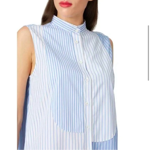Monse Blue and White Cotton Sleeveless Mixed Stripe Shirt Button Down Size 0 - Picture 3 of 16
